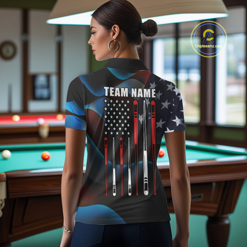 Personalized American Flag 8 Ball Pool Shirts For Women Custom Patriotic Billiard Team Jersey TDM7826