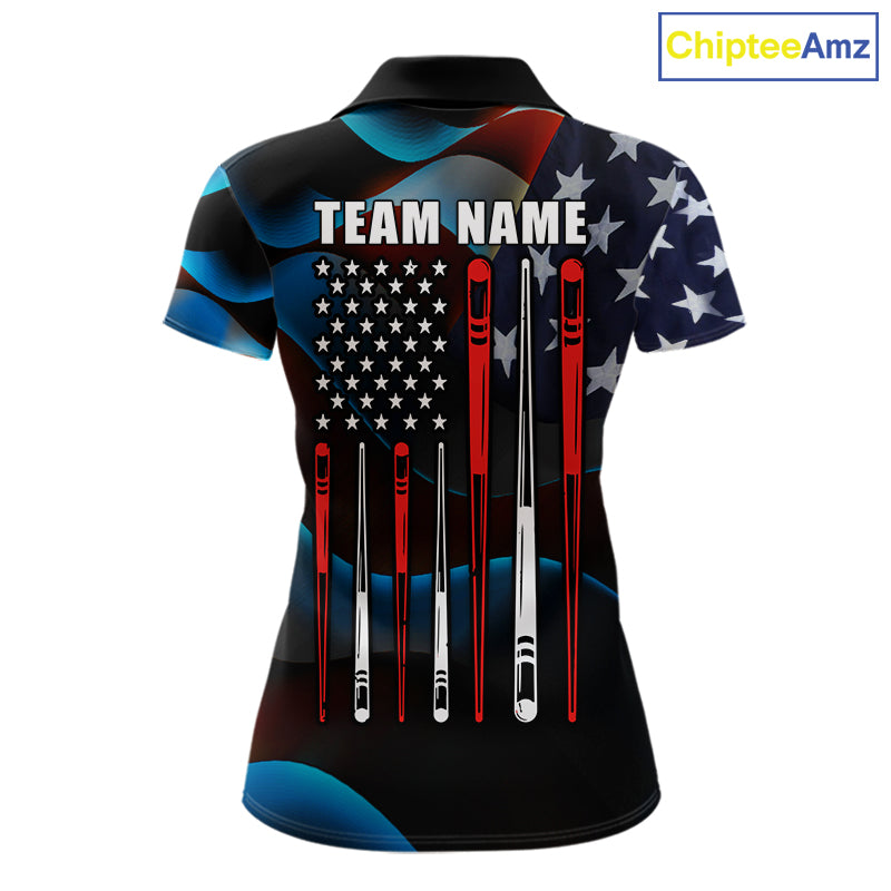 Personalized American Flag 8 Ball Pool Shirts For Women Custom Patriotic Billiard Team Jersey TDM7826