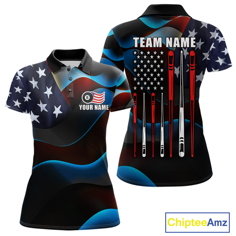 Personalized American Flag 8 Ball Pool Shirts For Women Custom Patriotic Billiard Team Jersey TDM7826