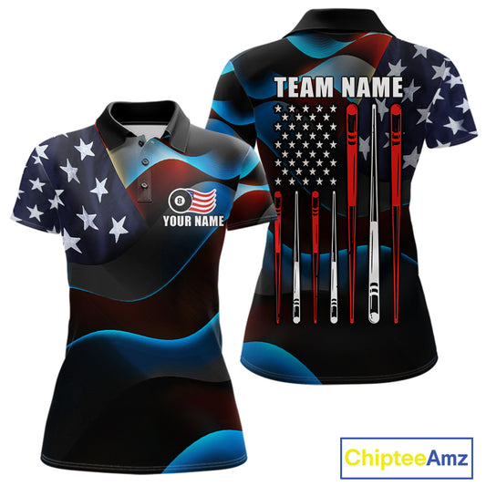 Personalized American Flag 8 Ball Pool Shirts For Women Custom Patriotic Billiard Team Jersey TDM7826