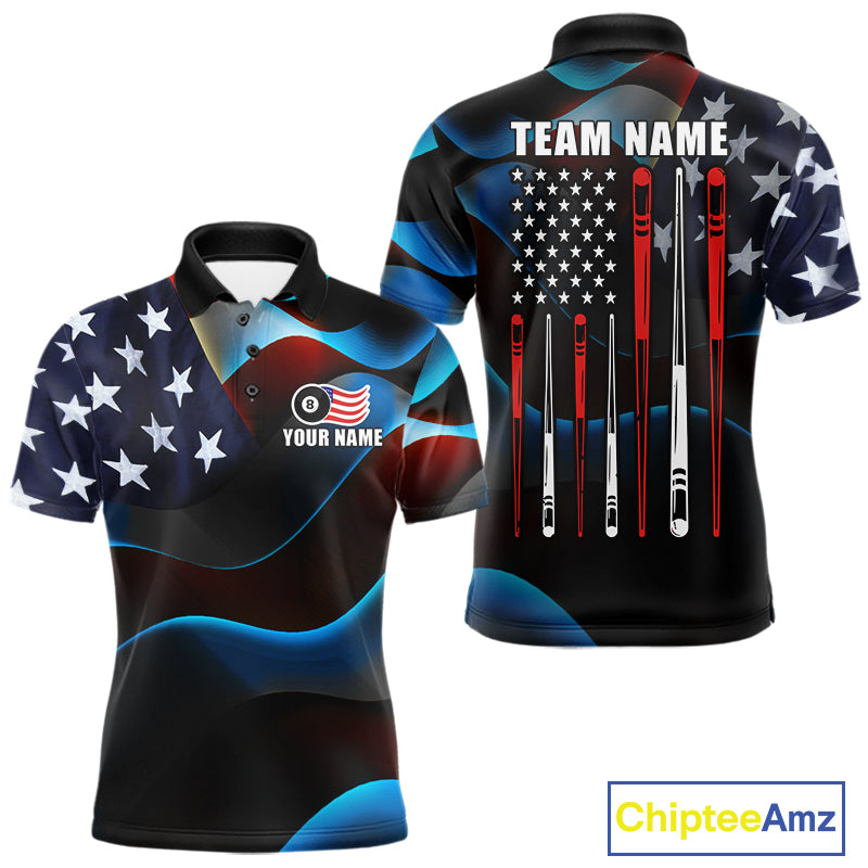 Personalized American Flag 8 Ball Pool Shirts For Men Custom Patriotic Billiard Team Jersey TDM7826