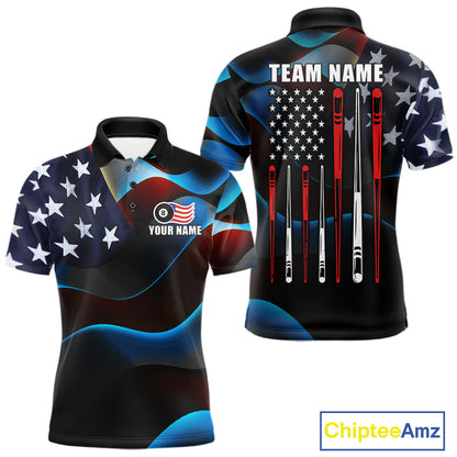 Personalized American Flag 8 Ball Pool Shirts For Men Custom Patriotic Billiard Team Jersey TDM7826