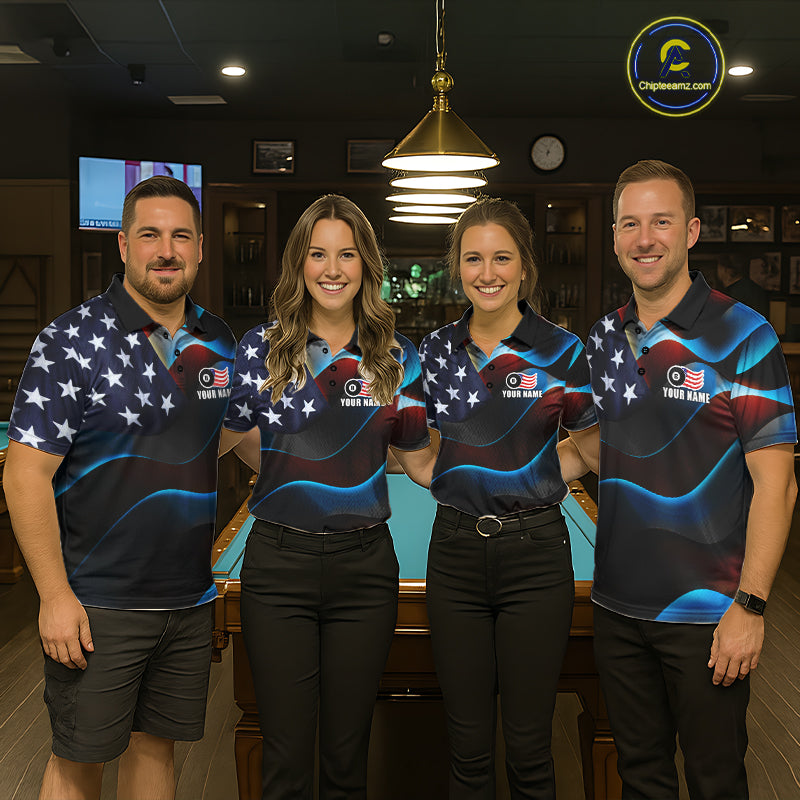 Personalized American Flag 8 Ball Pool Shirts For Women Custom Patriotic Billiard Team Jersey TDM7826