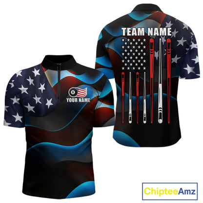 Personalized American Flag 8 Ball Pool Shirts For Men Custom Patriotic Billiard Team Jersey TDM7826