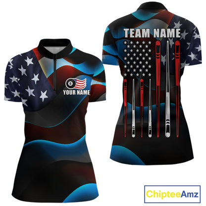Personalized American Flag 8 Ball Pool Shirts For Women Custom Patriotic Billiard Team Jersey TDM7826
