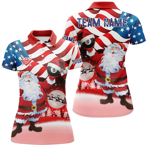 Santa Holding Billiard 8 Ball Custom Name USA Flag Women Polo Shirts Best Christmas Shirt Idea Gifts TDM0535