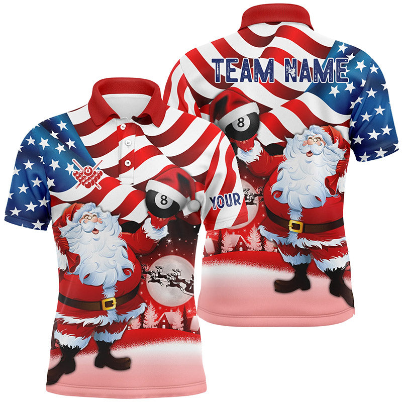 Santa Holding Billiard 8 Ball Custom Name USA Flag Men Polo Shirts Best Christmas Shirt Idea Gifts TDM0535