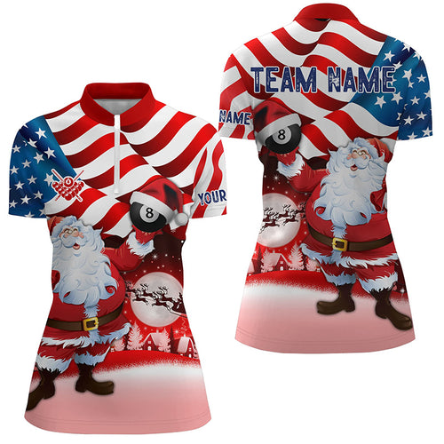 Santa Holding Billiard 8 Ball Custom USA Flag Women Quarter-Zip Shirts Christmas Shirt Ideas TDM0535