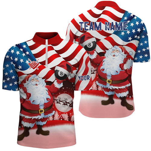 Santa Holding Billiard 8 Ball Custom USA Flag Men Quarter-Zip Shirts Christmas Shirt Ideas TDM0535