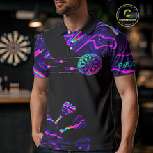 Load image into Gallery viewer, Neon Purple Holographic Mens Dart Shirts Custom Glowing Dart Jersey Team Polo &amp; Quarter Zip TDM5172