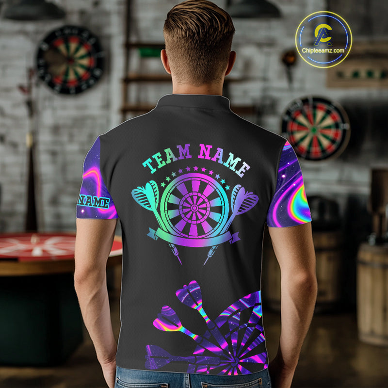 Neon Purple Holographic Mens Dart Shirts Custom Glowing Dart Jersey Team Polo & Quarter Zip TDM5172