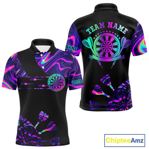 Neon Purple Holographic Mens Dart Shirts Custom Glowing Dart Jersey Team Polo & Quarter Zip TDM5172