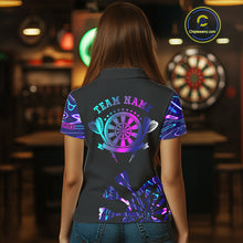 Load image into Gallery viewer, Neon Purple Blue Holographic Womens Dart Shirts Custom Glowing Dart Jersey Team Polo &amp; Quarter Zip TDM5173