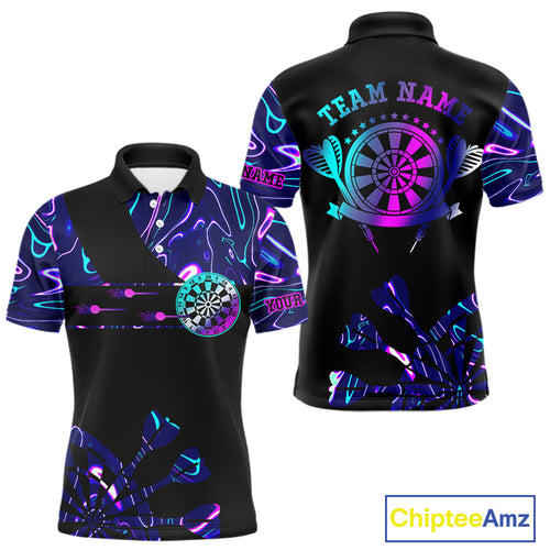 Neon Purple Blue Holographic Mens Dart Shirts Custom Glowing Dart Jersey Team Polo & Quarter Zip TDM5173