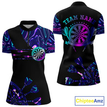 Load image into Gallery viewer, Neon Purple Blue Holographic Womens Dart Shirts Custom Glowing Dart Jersey Team Polo &amp; Quarter Zip TDM5173
