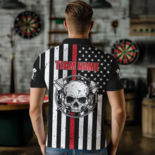 Load image into Gallery viewer, Personalized American Flag Grunge Skull Dart Shirts For Men Custom Patriotic Darts Jerseys | Red TDM3400