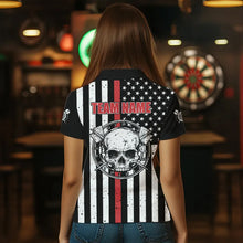 Load image into Gallery viewer, Personalized American Flag Grunge Skull Dart Shirts For Women Custom Patriotic Darts Jerseys | Red TDM3400