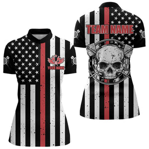 Personalized American Flag Grunge Skull Dart Shirts For Women Custom Patriotic Darts Jerseys | Red TDM3400