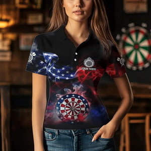 Personalized Dartboard American Flag Smoke Dart Shirts For Women Custom Patriotic Team Darts Jerseys TDM3536