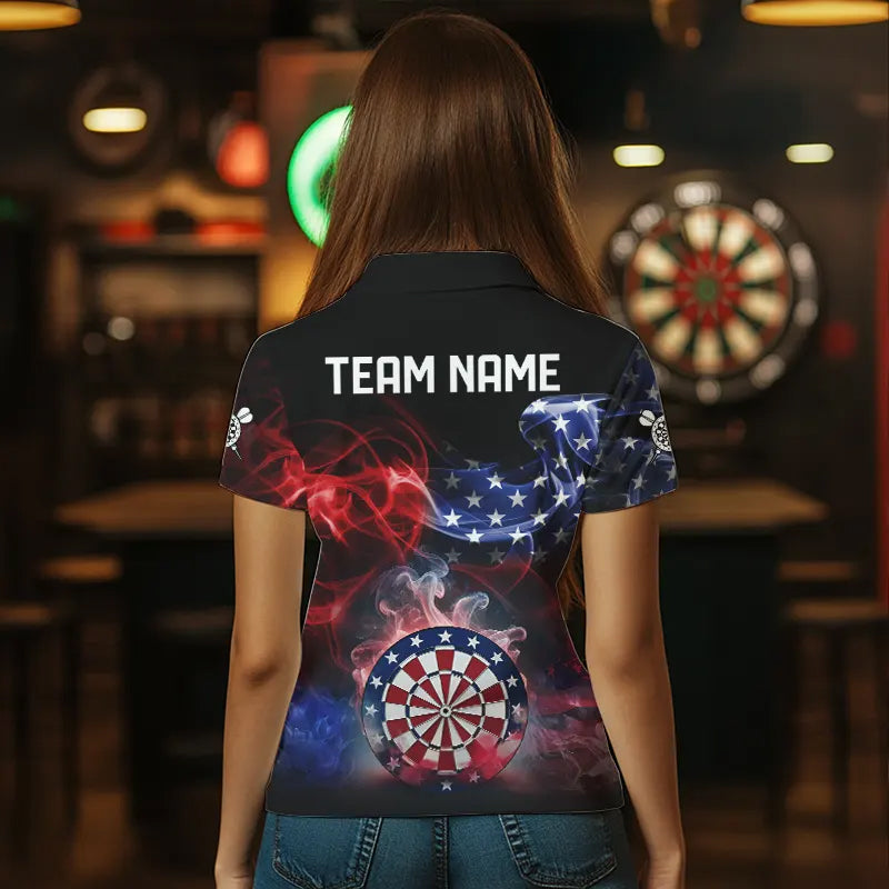 Personalized Dartboard American Flag Smoke Dart Shirts For Women Custom Patriotic Team Darts Jerseys TDM3536