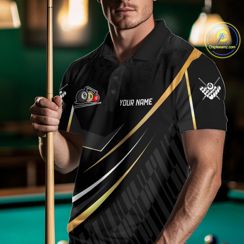 Personalized Golden 8 Ball Pool Crown Billiard Shirt For Men, Billiard Team Jersey Polo & 1/4 Zip TDM5904