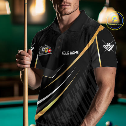 Personalized Golden 8 Ball Pool Crown Billiard Shirt For Men, Billiard Team Jersey Polo & 1/4 Zip TDM5904