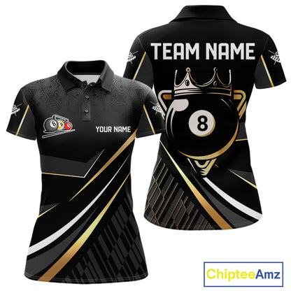 Personalized Golden 8 Ball Pool Crown Billiard Shirt For Women, Billiard Team Jersey Polo & 1/4 Zip TDM5904