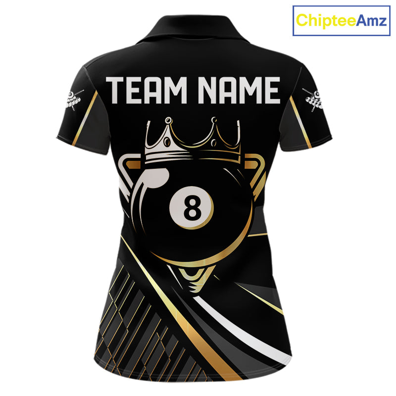 Personalized Golden 8 Ball Pool Crown Billiard Shirt For Women, Billiard Team Jersey Polo & 1/4 Zip TDM5904