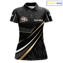 Load image into Gallery viewer, Personalized Golden 8 Ball Pool Crown Billiard Shirt For Women, Billiard Team Jersey Polo &amp; 1/4 Zip TDM5904