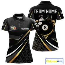 Load image into Gallery viewer, Personalized Golden 8 Ball Pool Crown Billiard Shirt For Women, Billiard Team Jersey Polo &amp; 1/4 Zip TDM5904