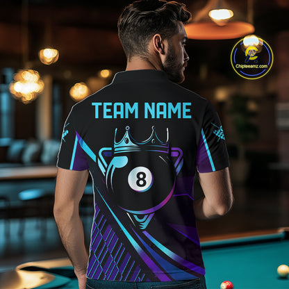 Custom Purple And Turquoise 8 Ball Crown Billiard Shirt For Men, Pool Team Jersey Polo & 1/4 Zip TDM5905