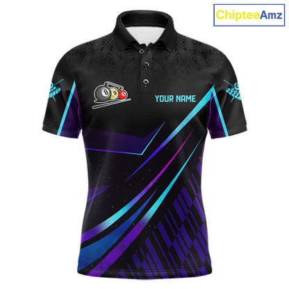 Custom Purple And Turquoise 8 Ball Crown Billiard Shirt For Men, Pool Team Jersey Polo & 1/4 Zip TDM5905