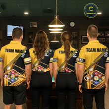 Load image into Gallery viewer, Personalized Yellow Black 9 Ball Pool Billiard Shirt For Men, Billiard Team Jersey Polo &amp; 1/4 Zip TDM5906