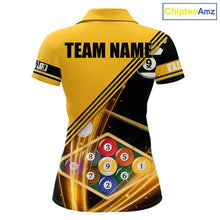 Load image into Gallery viewer, Personalized Yellow Black 9 Ball Pool Billiard Shirt For Women, Billiard Team Jersey Polo &amp; 1/4 Zip TDM5906