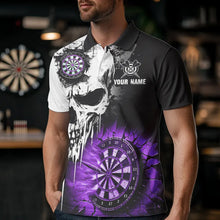 Load image into Gallery viewer, Personalized Grunge Skull Crack Wall Men Dart Shirts Custom Darts League Team Jerseys |Purple TDM3698