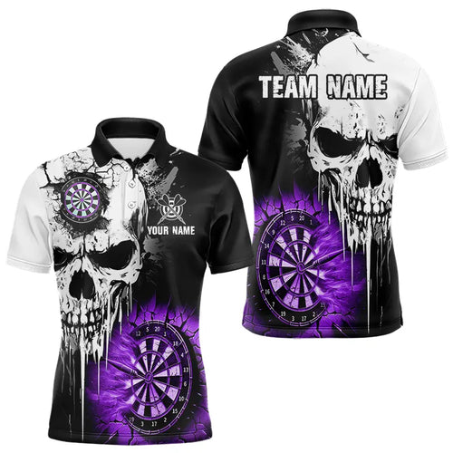 Personalized Grunge Skull Crack Wall Men Dart Shirts Custom Darts League Team Jerseys |Purple TDM3698