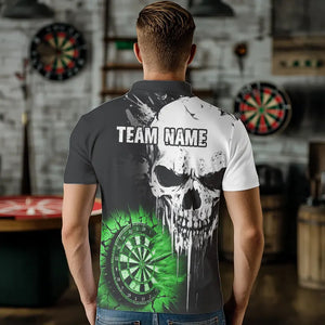 Personalized Grunge Skull Crack Wall Men Dart Shirts Custom Darts League Team Jerseys |Green TDM3699