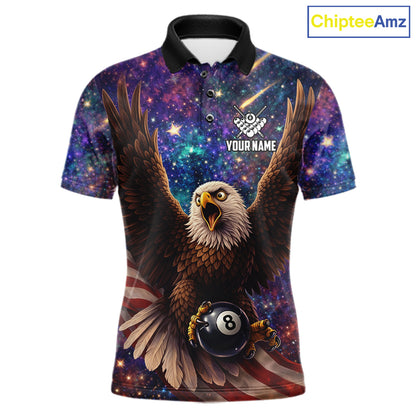 Funny Eagle Galaxy Billiard Shirt For Men Custom 8 Ball Pool Team Jersey Polo &1/4 Zip TDM6044