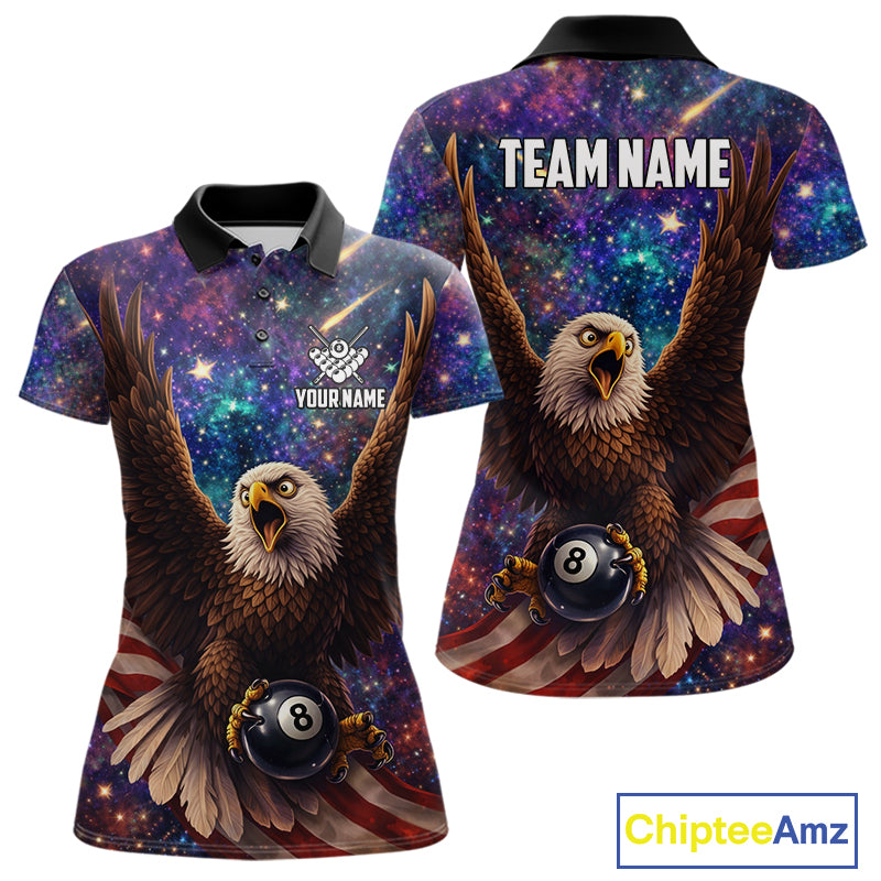 Funny Eagle Galaxy Billiard Shirt For Women Custom 8 Ball Pool Team Jersey Polo &1/4 Zip TDM6044