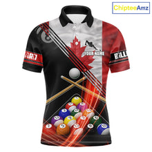 Load image into Gallery viewer, Canada Flag Custom Billiard Polo &amp; 1/4 Zip Shirt For Men, Patriotic 8 Ball Pool Team Jersey TDM6045