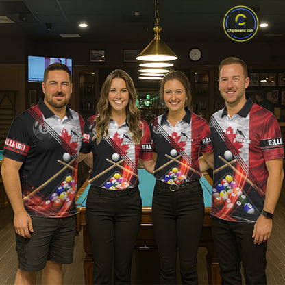 Canada Flag Custom Billiard Polo & 1/4 Zip Shirt For Men, Patriotic 8 Ball Pool Team Jersey TDM6045
