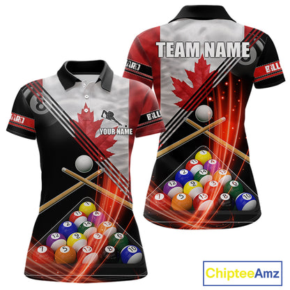 Canada Flag Custom Billiard Polo & 1/4 Zip Shirt For Women, Patriotic 8 Ball Pool Team Jersey TDM6045
