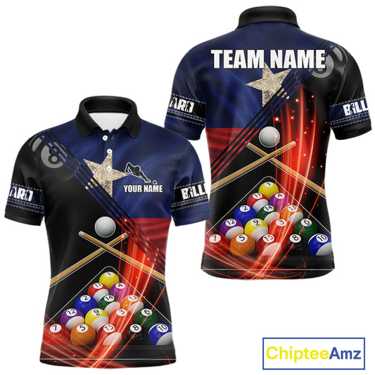 Texas Flag Custom Billiard Polo & 1/4 Zip Shirt For Men, Patriotic 8 Ball Pool Team Jersey TDM6046