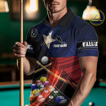 Load image into Gallery viewer, Texas Flag Custom Billiard Polo &amp; 1/4 Zip Shirt For Men, Patriotic 8 Ball Pool Team Jersey TDM6046