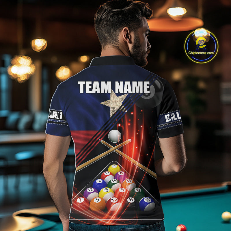 Texas Flag Custom Billiard Polo & 1/4 Zip Shirt For Men, Patriotic 8 Ball Pool Team Jersey TDM6046
