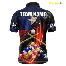 Load image into Gallery viewer, Texas Flag Custom Billiard Polo &amp; 1/4 Zip Shirt For Men, Patriotic 8 Ball Pool Team Jersey TDM6046
