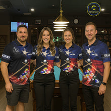 Load image into Gallery viewer, Texas Flag Custom Billiard Polo &amp; 1/4 Zip Shirt For Men, Patriotic 8 Ball Pool Team Jersey TDM6046