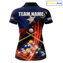 Load image into Gallery viewer, Texas Flag Custom Billiard Polo &amp; 1/4 Zip Shirt For Women, Patriotic 8 Ball Pool Team Jersey TDM6046
