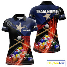 Load image into Gallery viewer, Texas Flag Custom Billiard Polo &amp; 1/4 Zip Shirt For Women, Patriotic 8 Ball Pool Team Jersey TDM6046