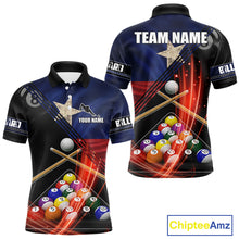 Load image into Gallery viewer, Texas Flag Custom Billiard Polo &amp; 1/4 Zip Shirt For Men, Patriotic 8 Ball Pool Team Jersey TDM6046